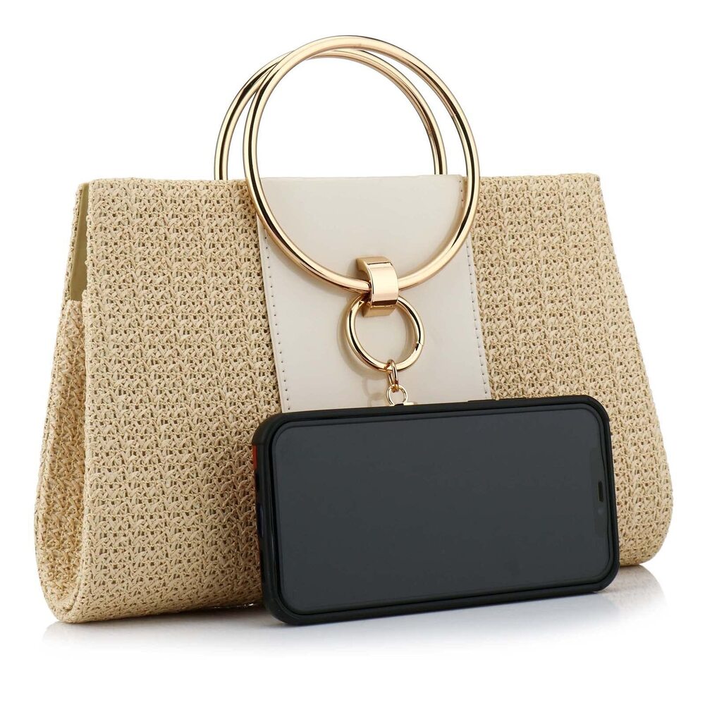 6669 Summer Beach Straw Clutch Evening Handbag - Top-handle Bag Yellow-H - Picture 3 of 6